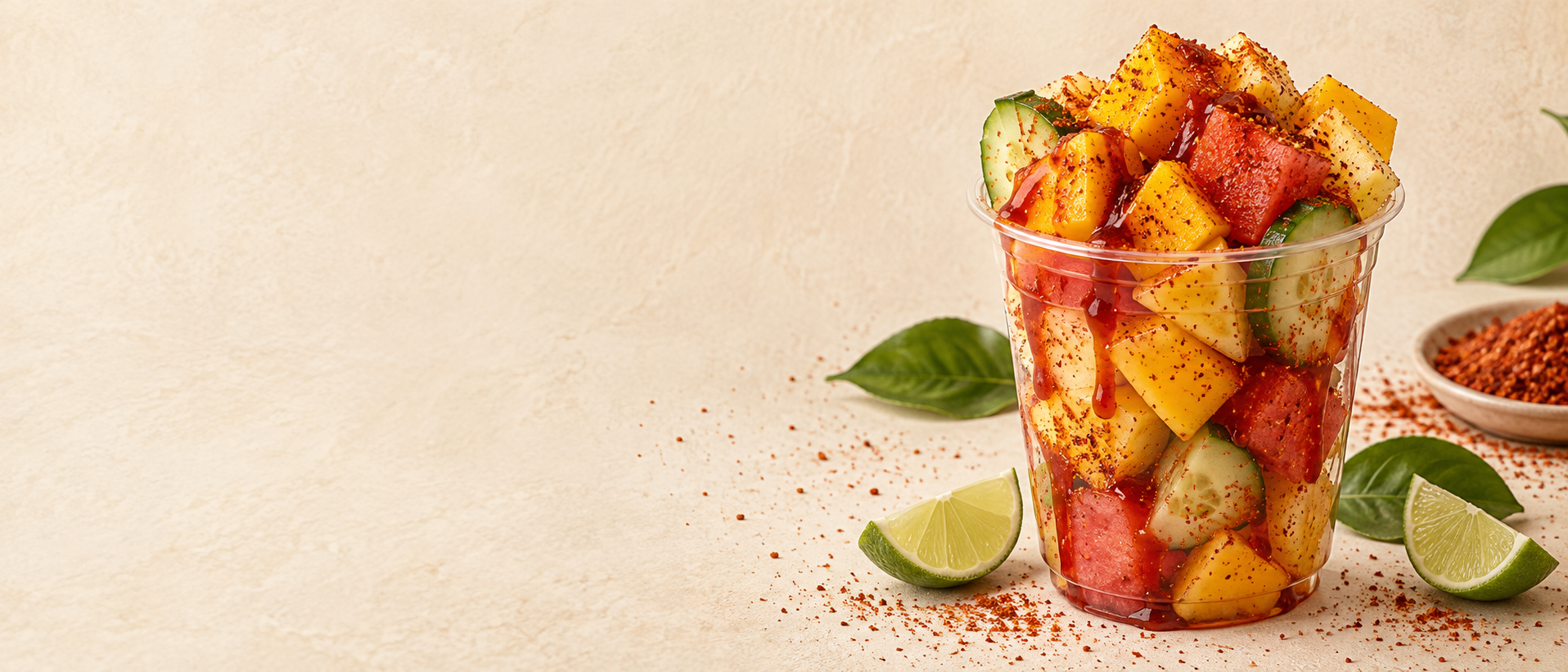 Vaso de fruta fresca personalizable con chamoy